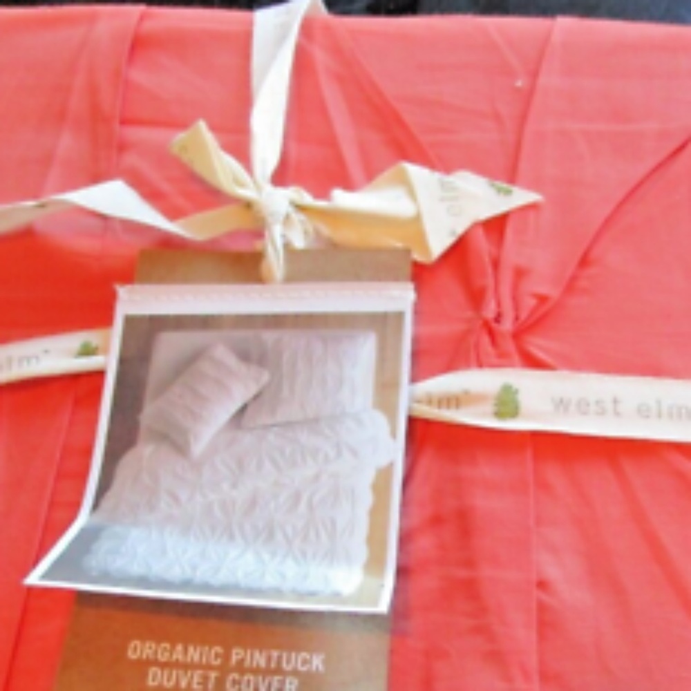 West Elm Pintuck Duvet Cover & Shams (red/orange)